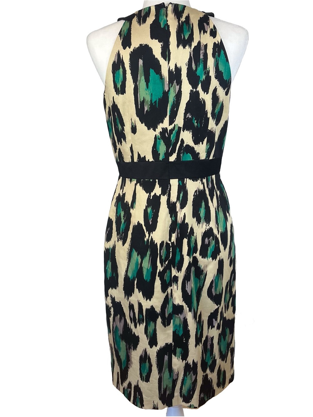 David Meister Signature Sheath Midi Dress Leopard Print Black Halter Size 6 - Picture 3 of 11
